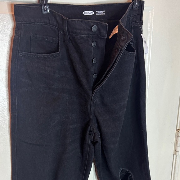Old Navy Black Distressed Sky High Straight Leg Jeans - Picture 6 of 9